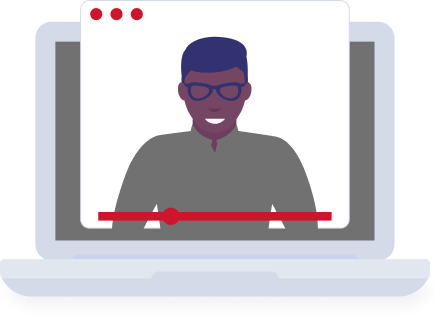 Illustration of a man on a computer screen in a video conference