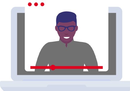 Illustration of a man on a computer screen in a video conference